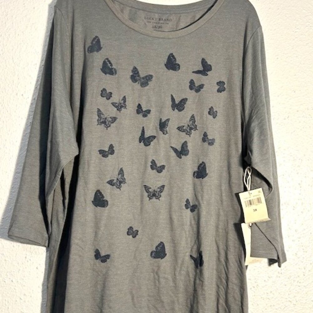 Lucky Brand Green Butterfly ¾ sleeve Plus Size 3X